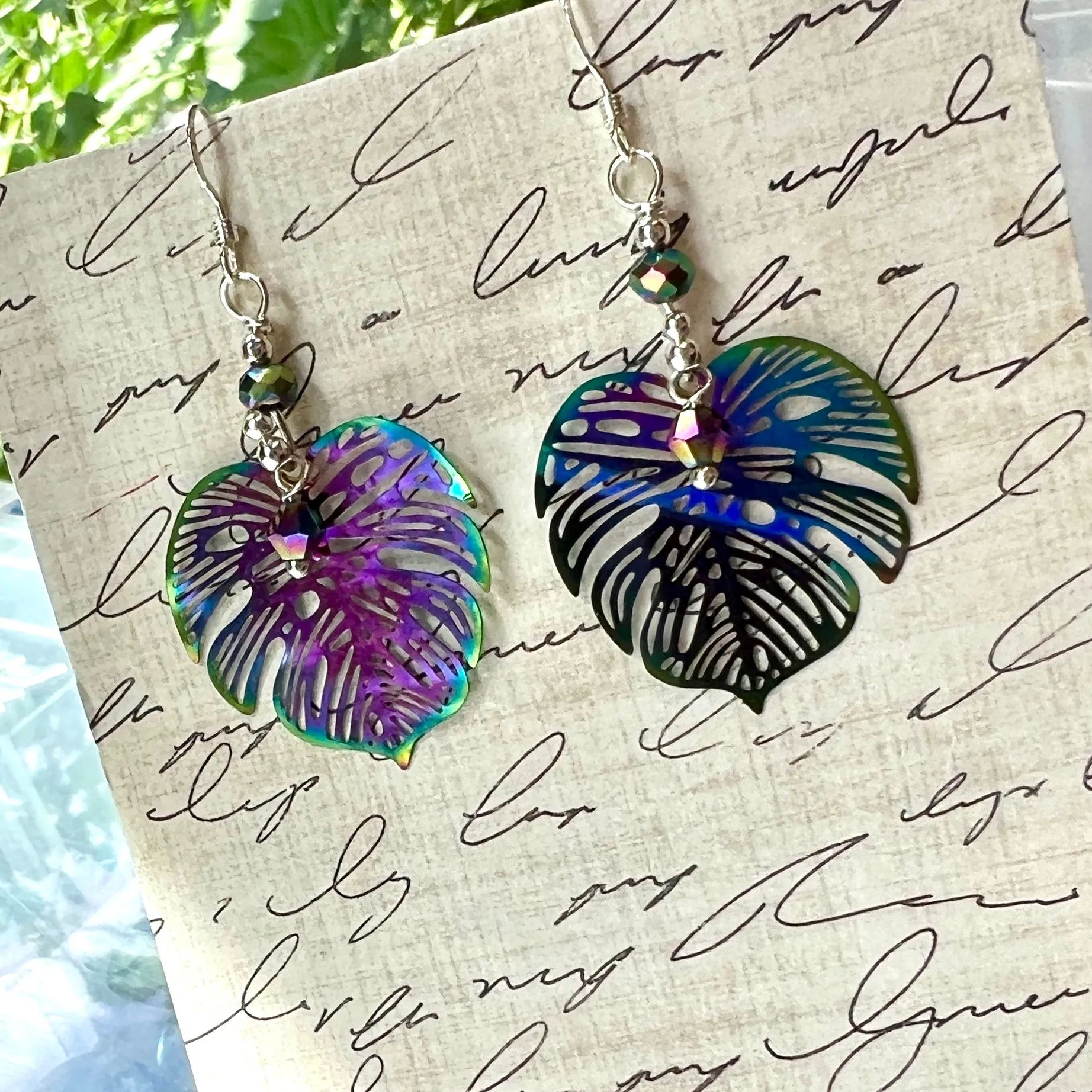 Rainbow Monstera Earrings