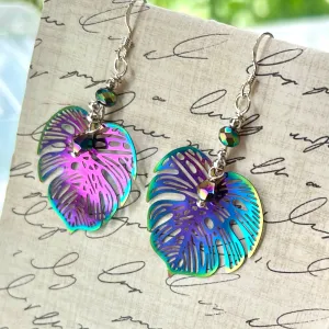 Rainbow Monstera Earrings