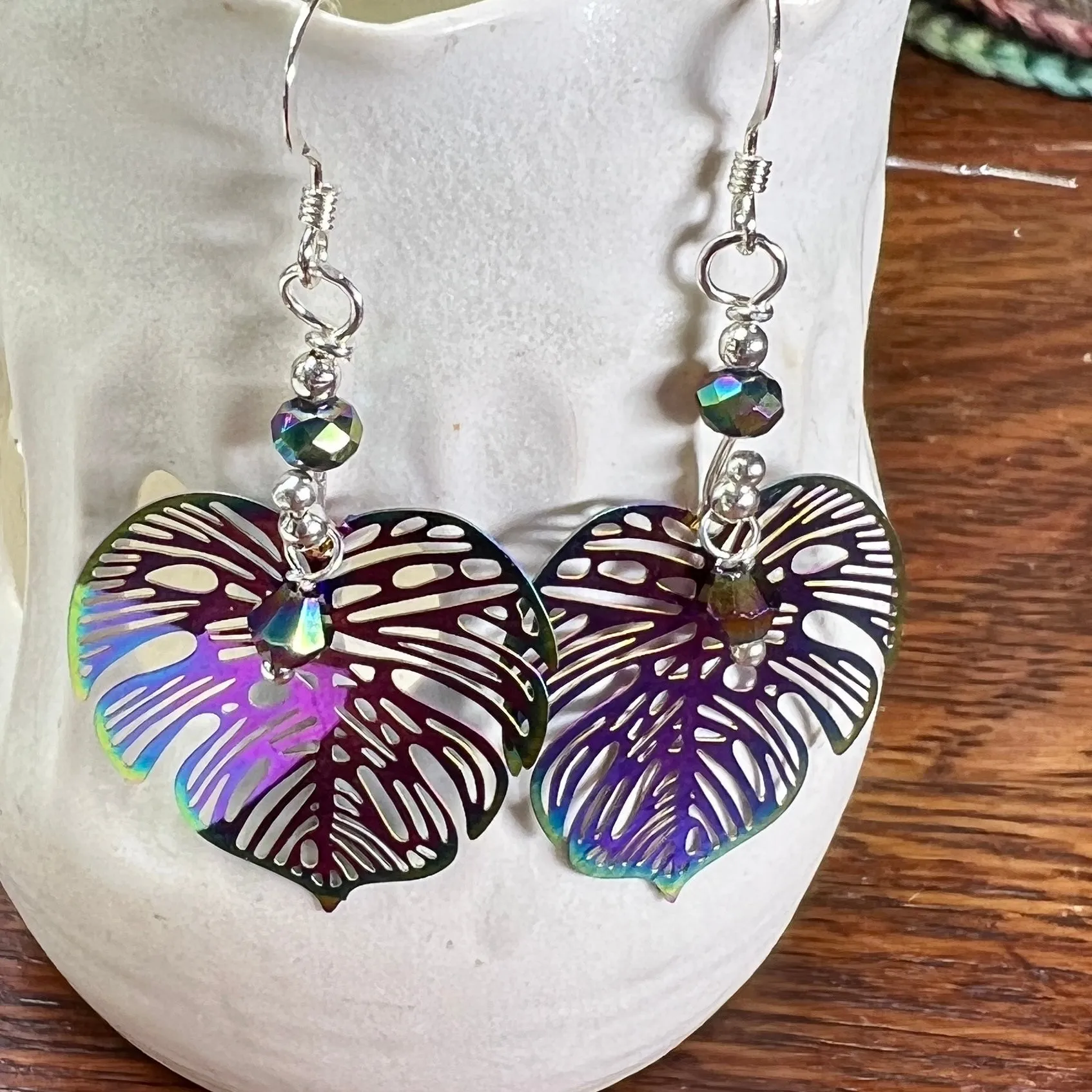 Rainbow Monstera Earrings