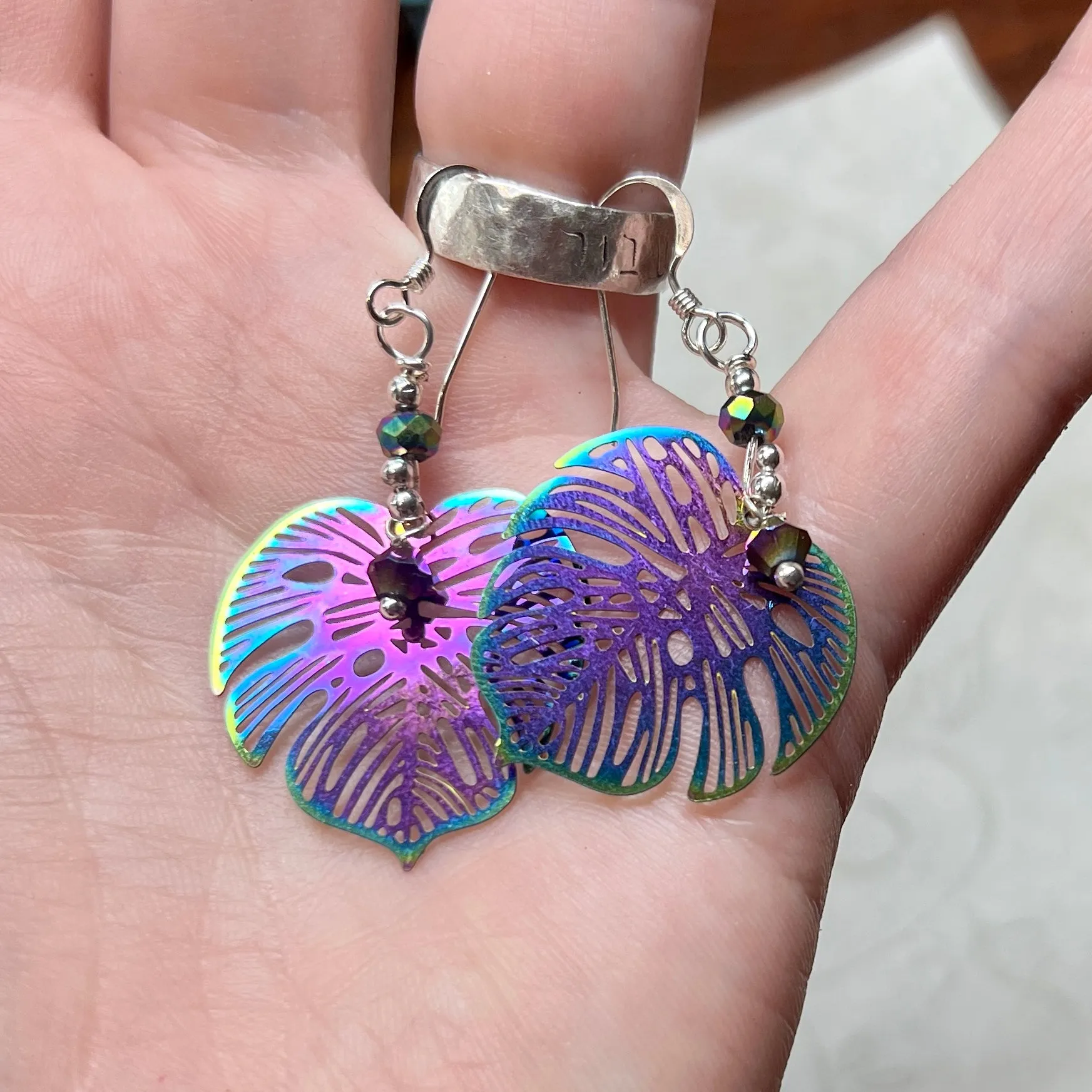 Rainbow Monstera Earrings