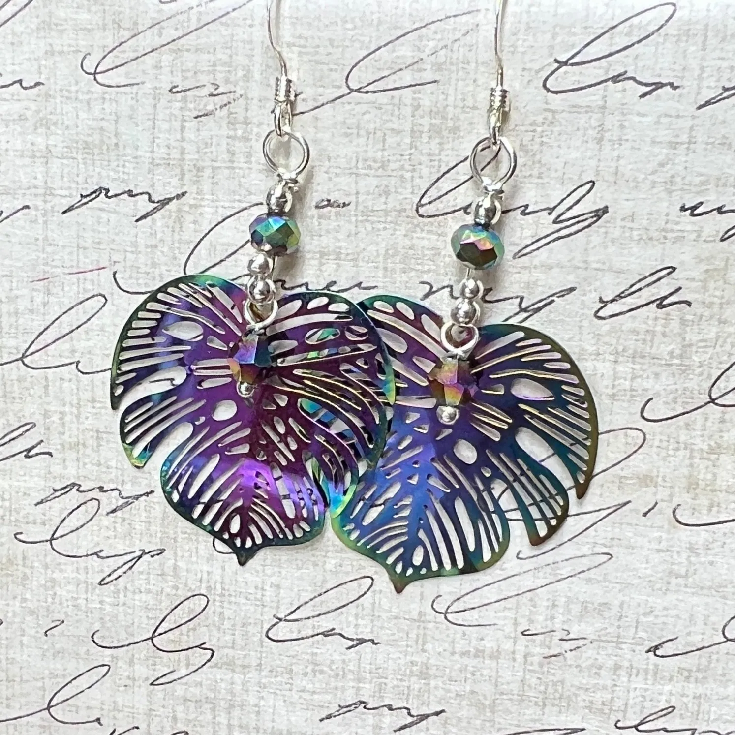 Rainbow Monstera Earrings