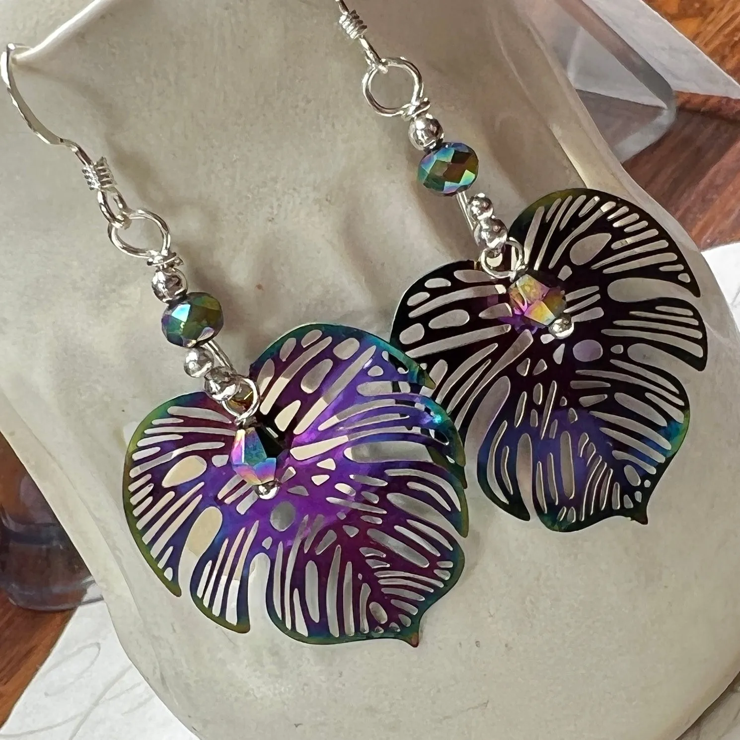 Rainbow Monstera Earrings