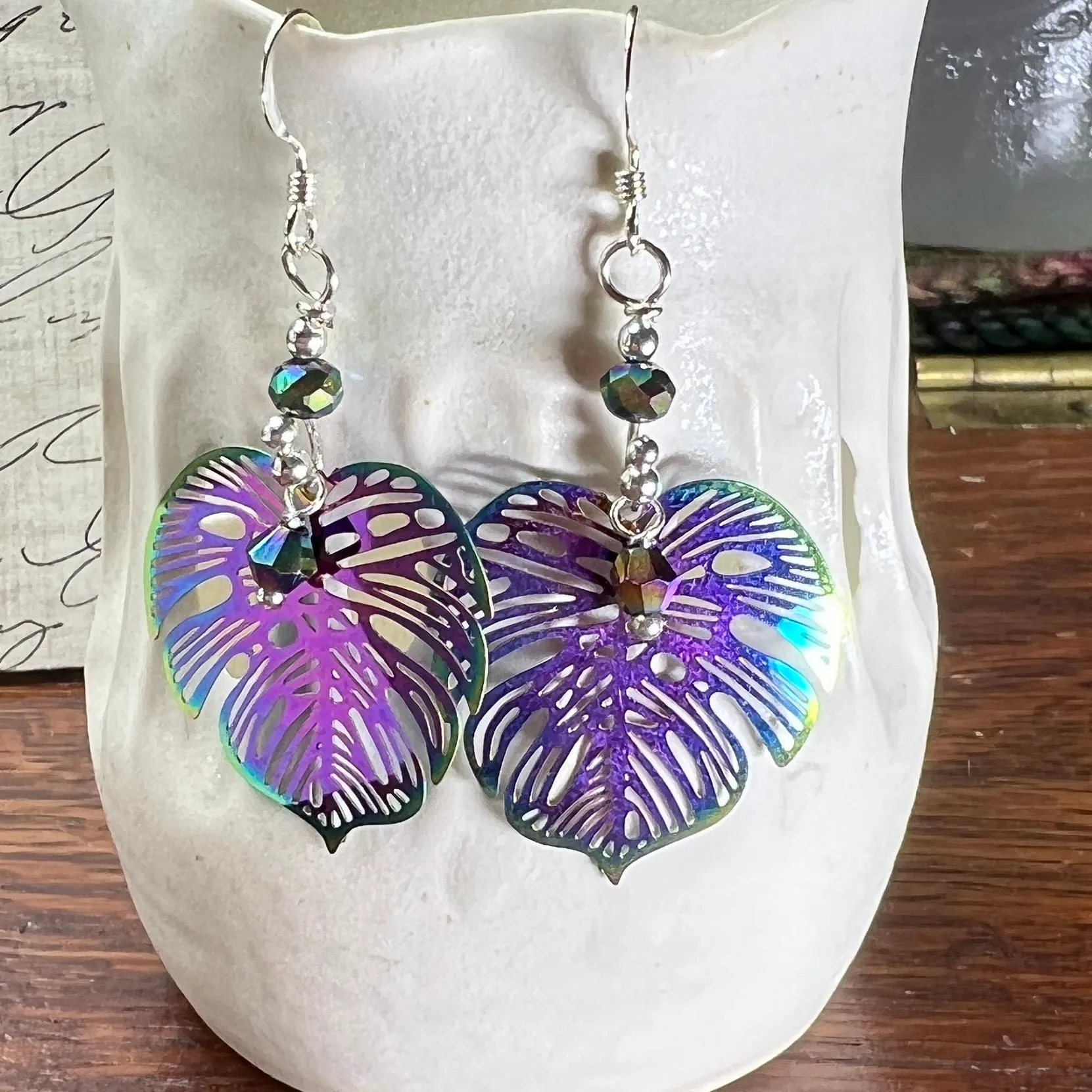 Rainbow Monstera Earrings