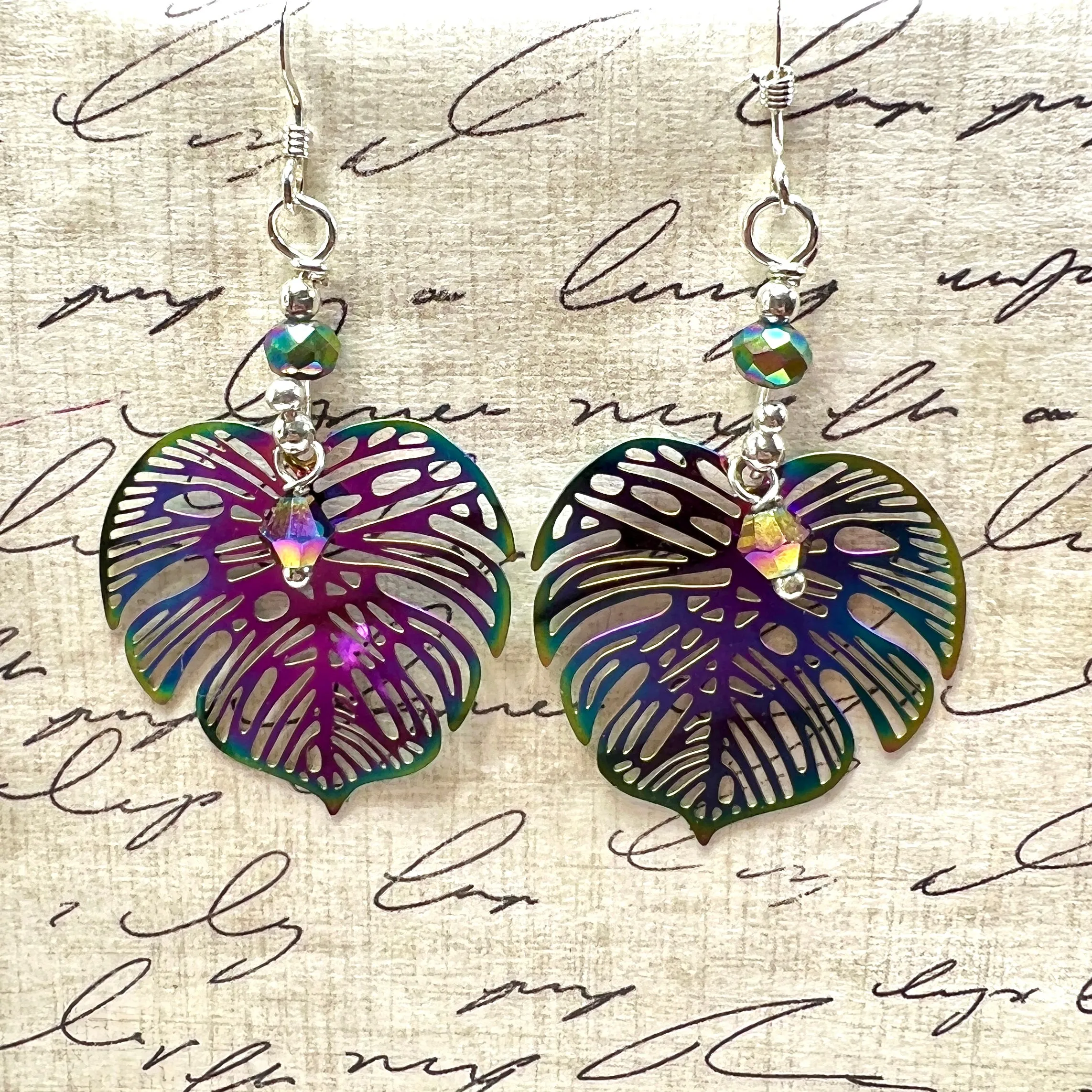 Rainbow Monstera Earrings
