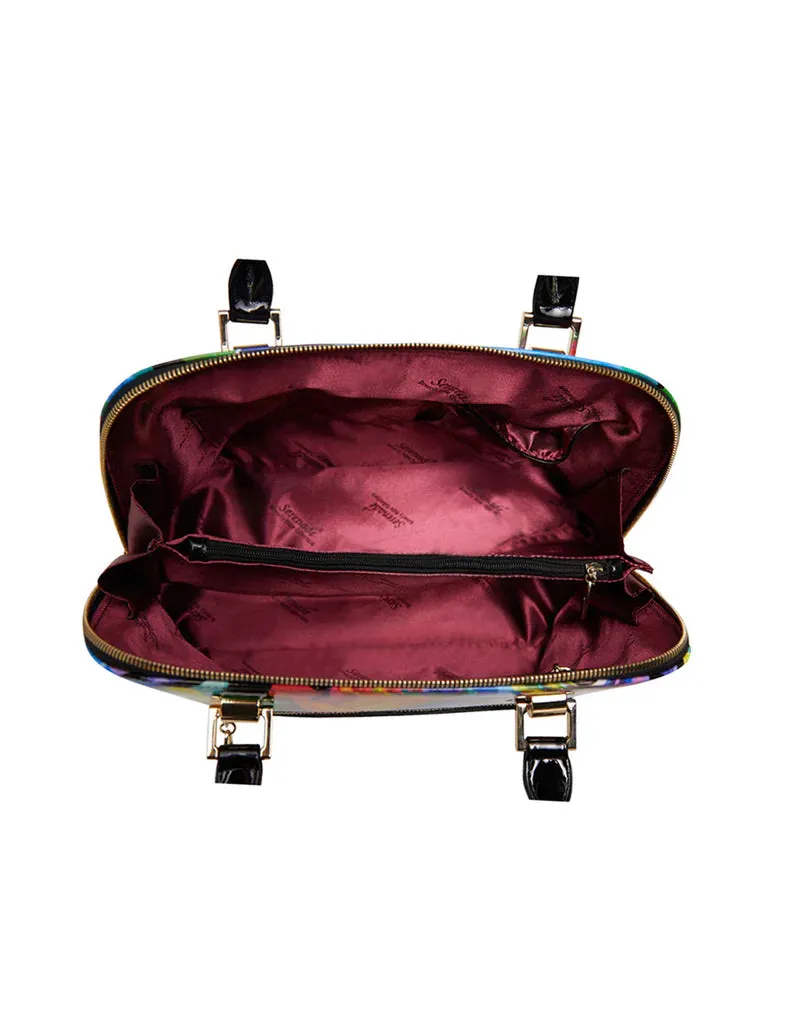 Rainbow Rose Patent Leather Handbag