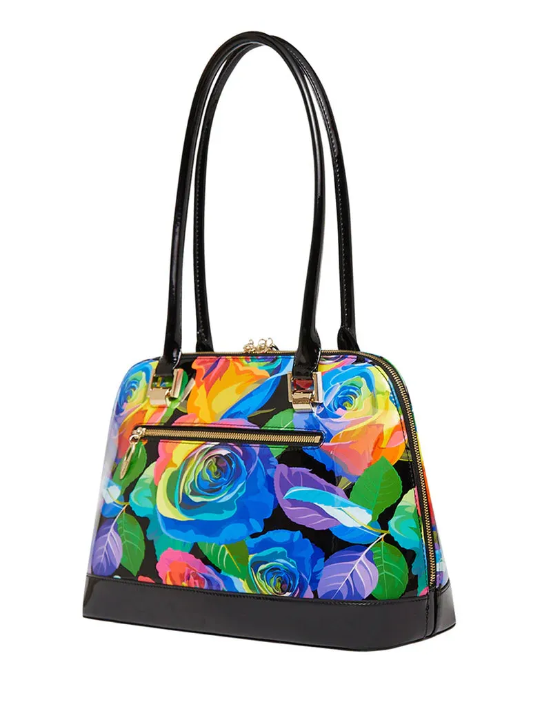 Rainbow Rose Patent Leather Handbag