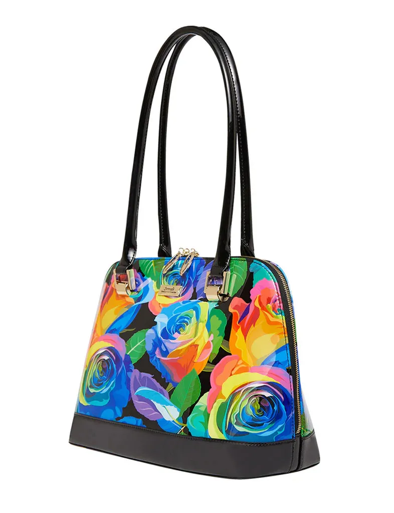 Rainbow Rose Patent Leather Handbag