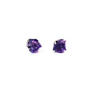 Raw Amethyst Earrings Set in 925 Sterling Silver Studs