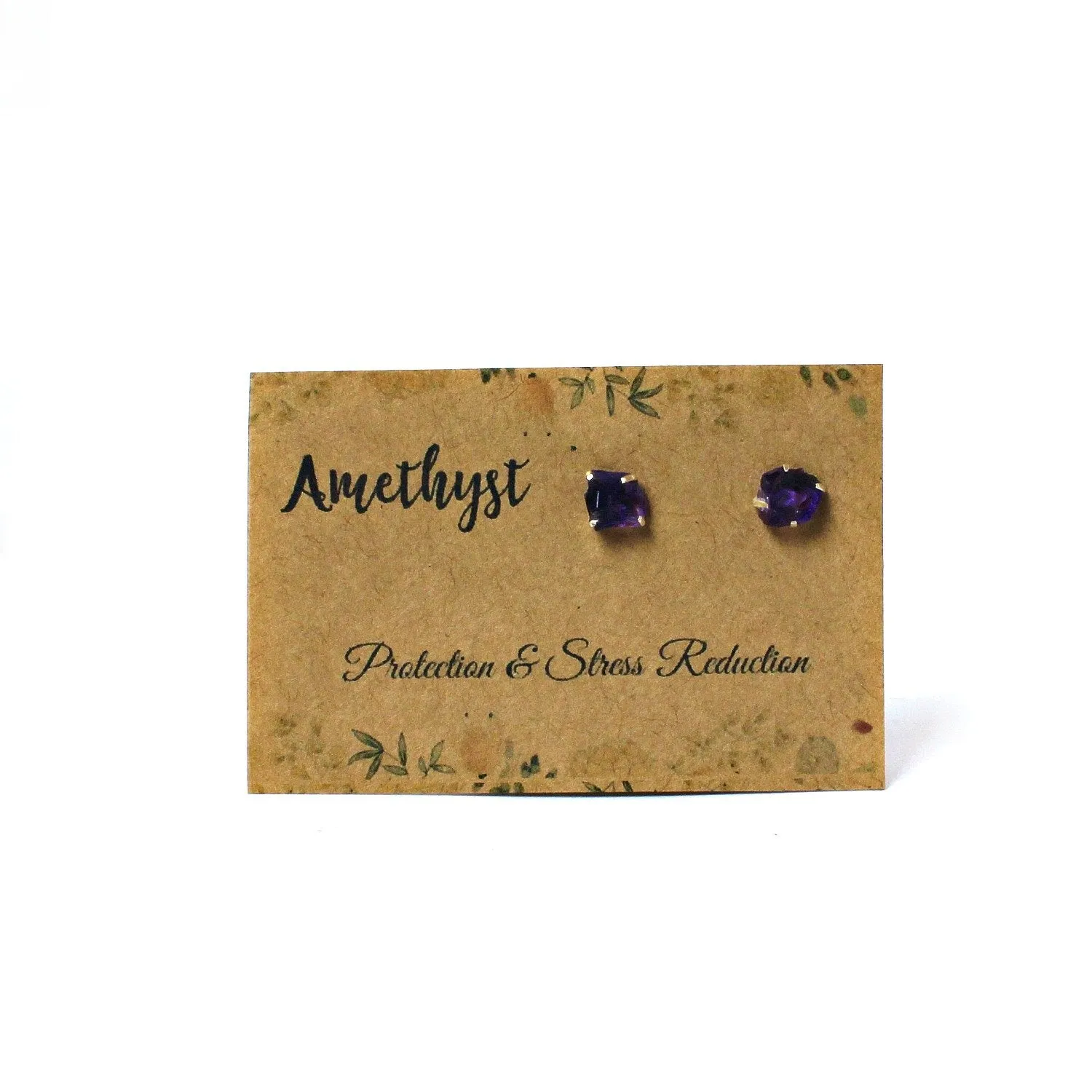 Raw Amethyst Earrings Set in 925 Sterling Silver Studs