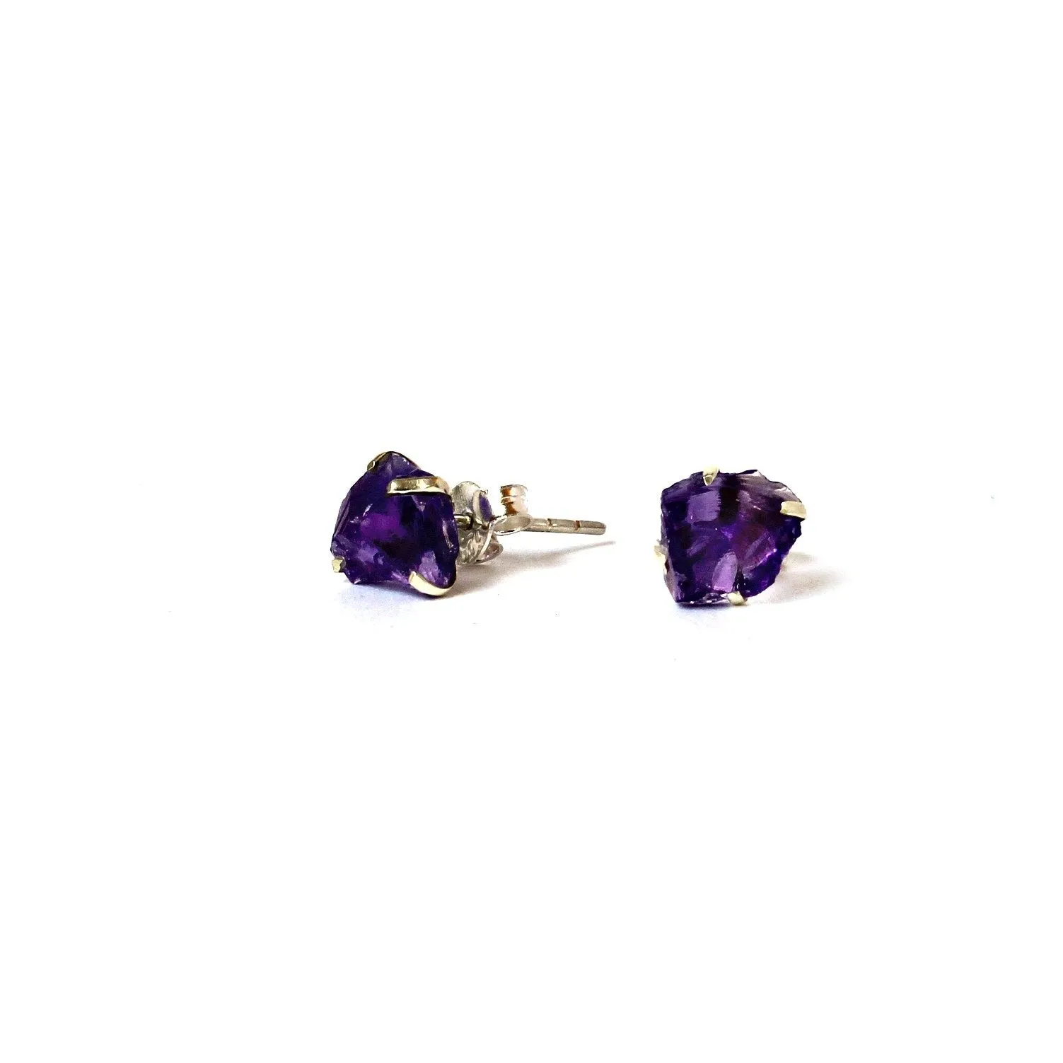 Raw Amethyst Earrings Set in 925 Sterling Silver Studs