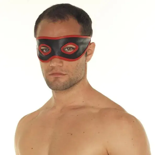 Rimba Red and Black Leather Open Eye Mask with Buckles