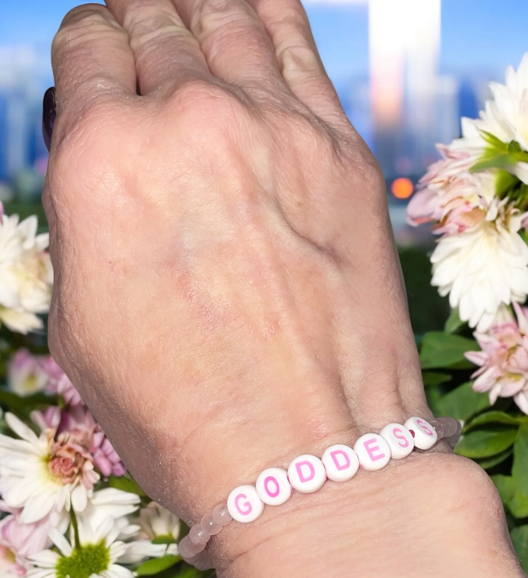 Rose Quartz Goddess and Heart Bracelet