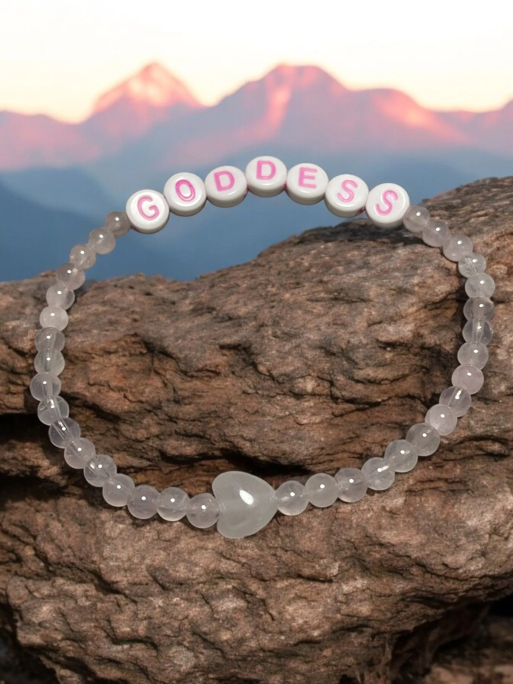 Rose Quartz Goddess and Heart Bracelet