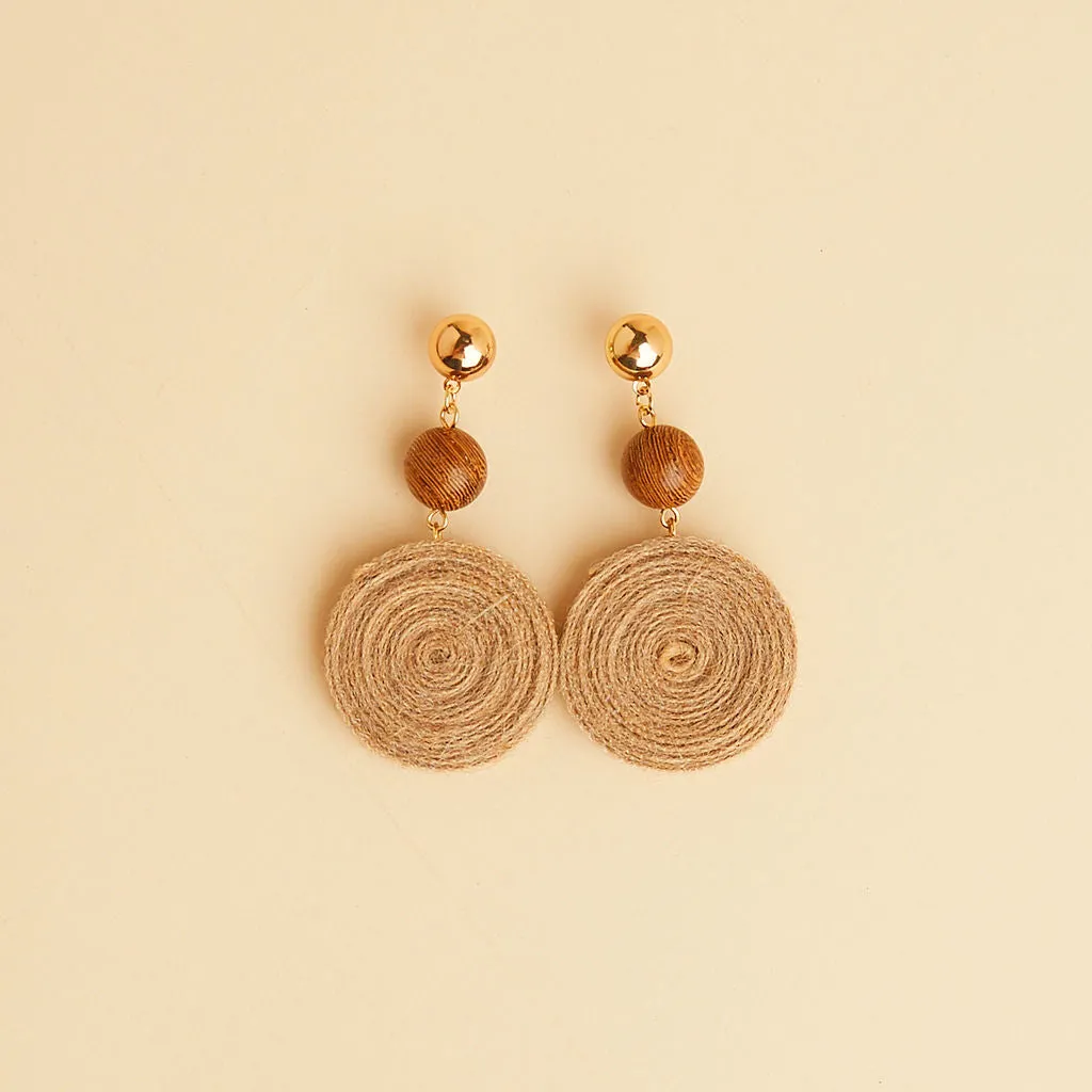 Round Jute Pendant Wooden Beads Earrings