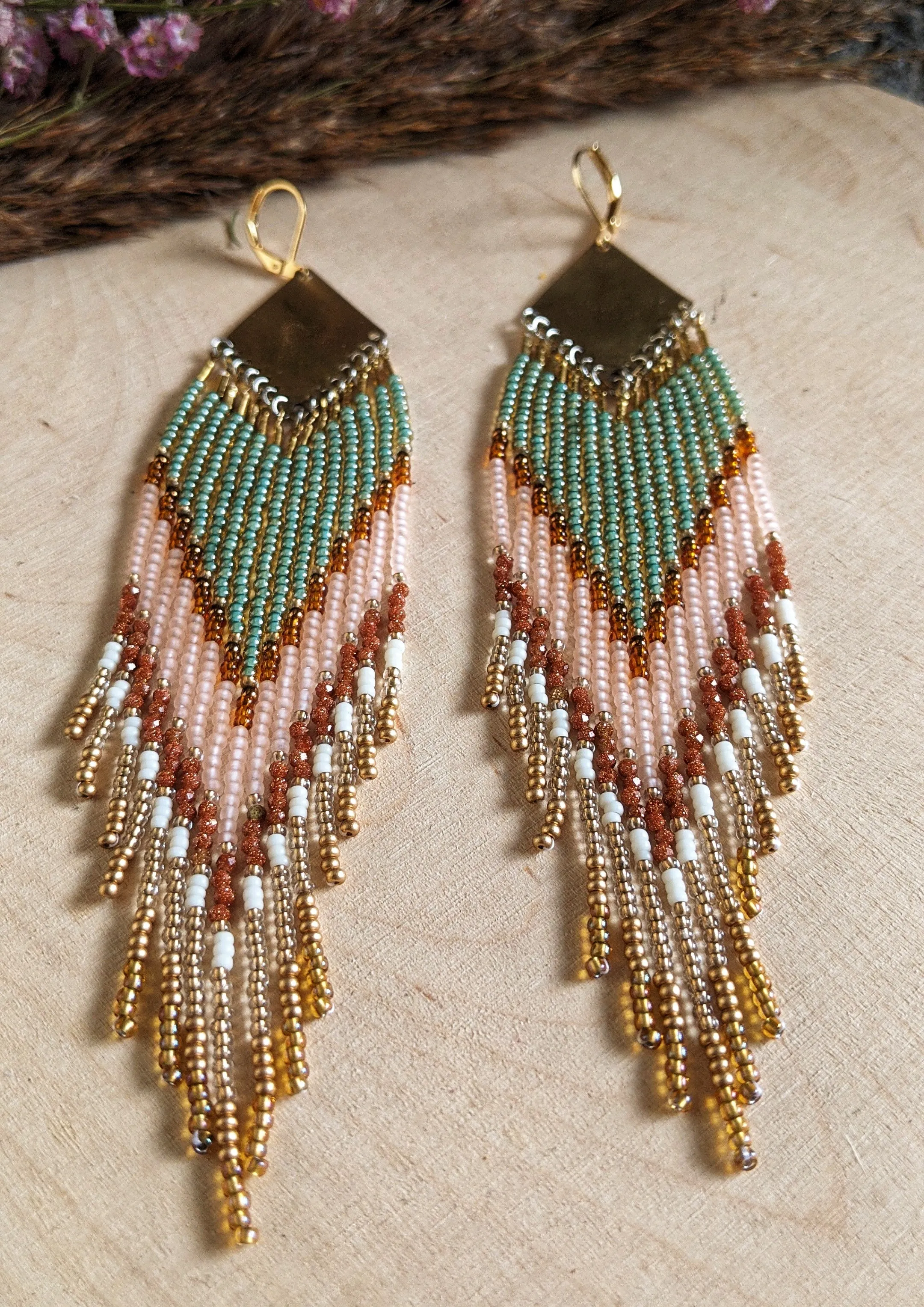 Sade Green & Sandstone Beaded Earrings