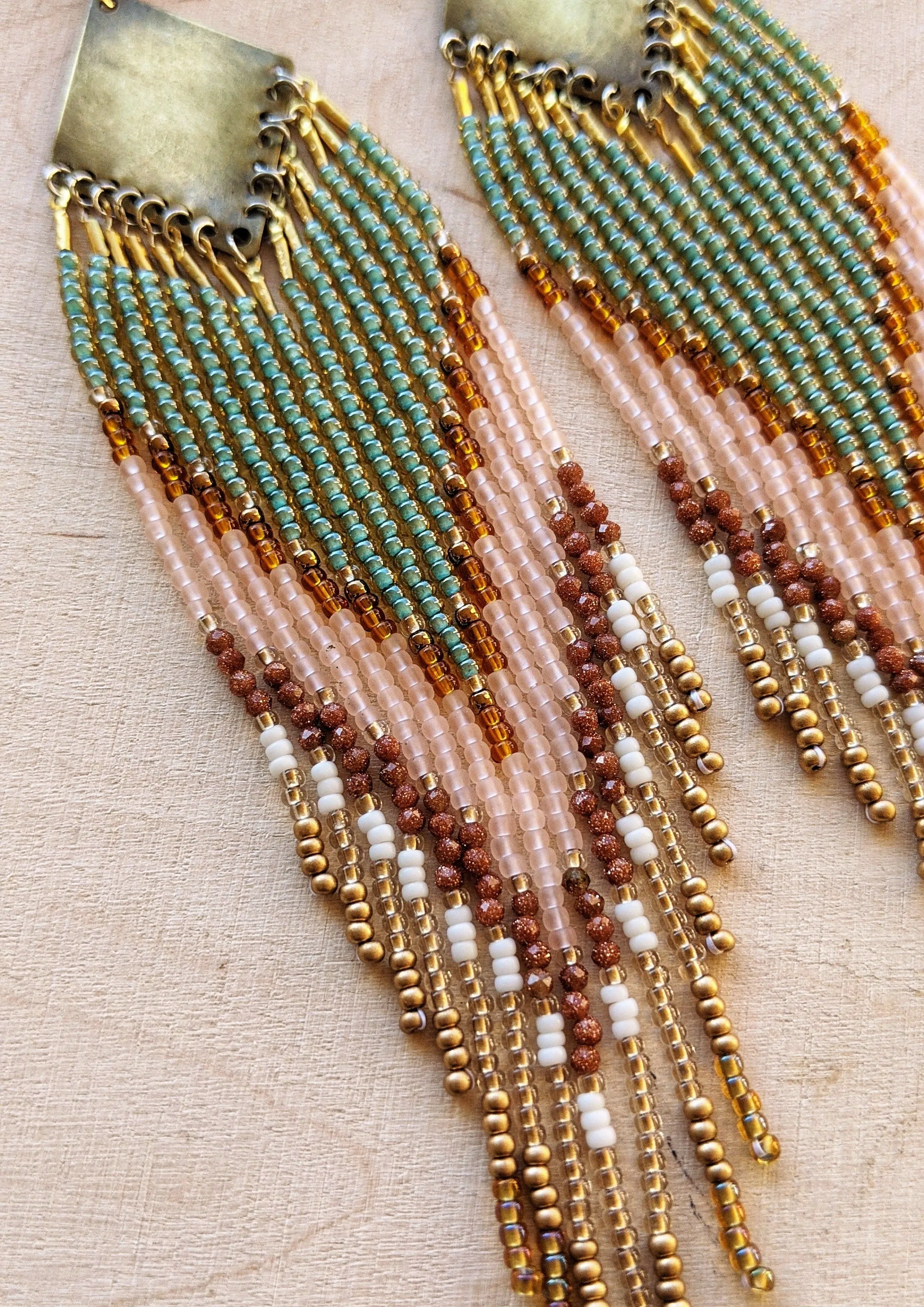 Sade Green & Sandstone Beaded Earrings