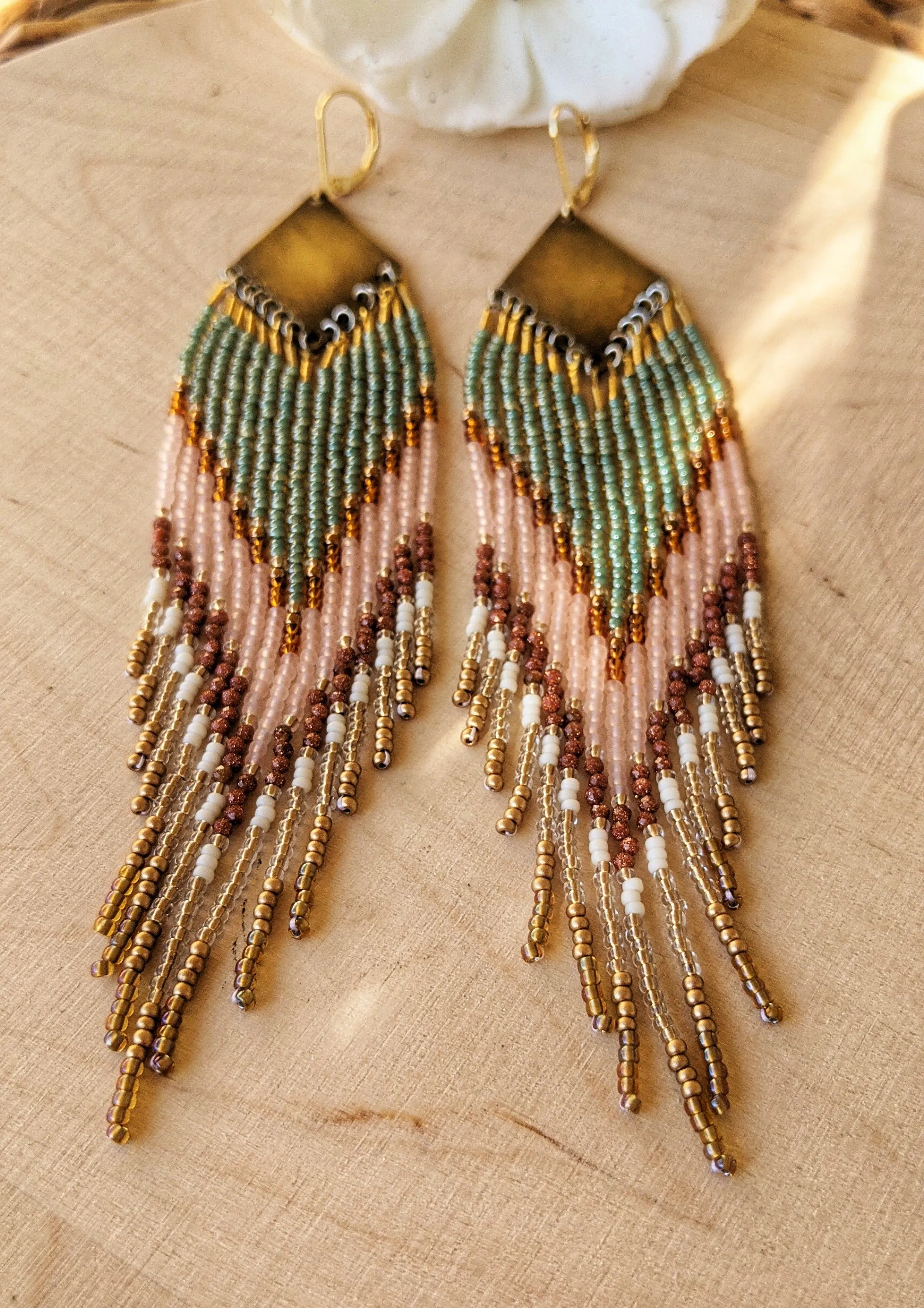 Sade Green & Sandstone Beaded Earrings