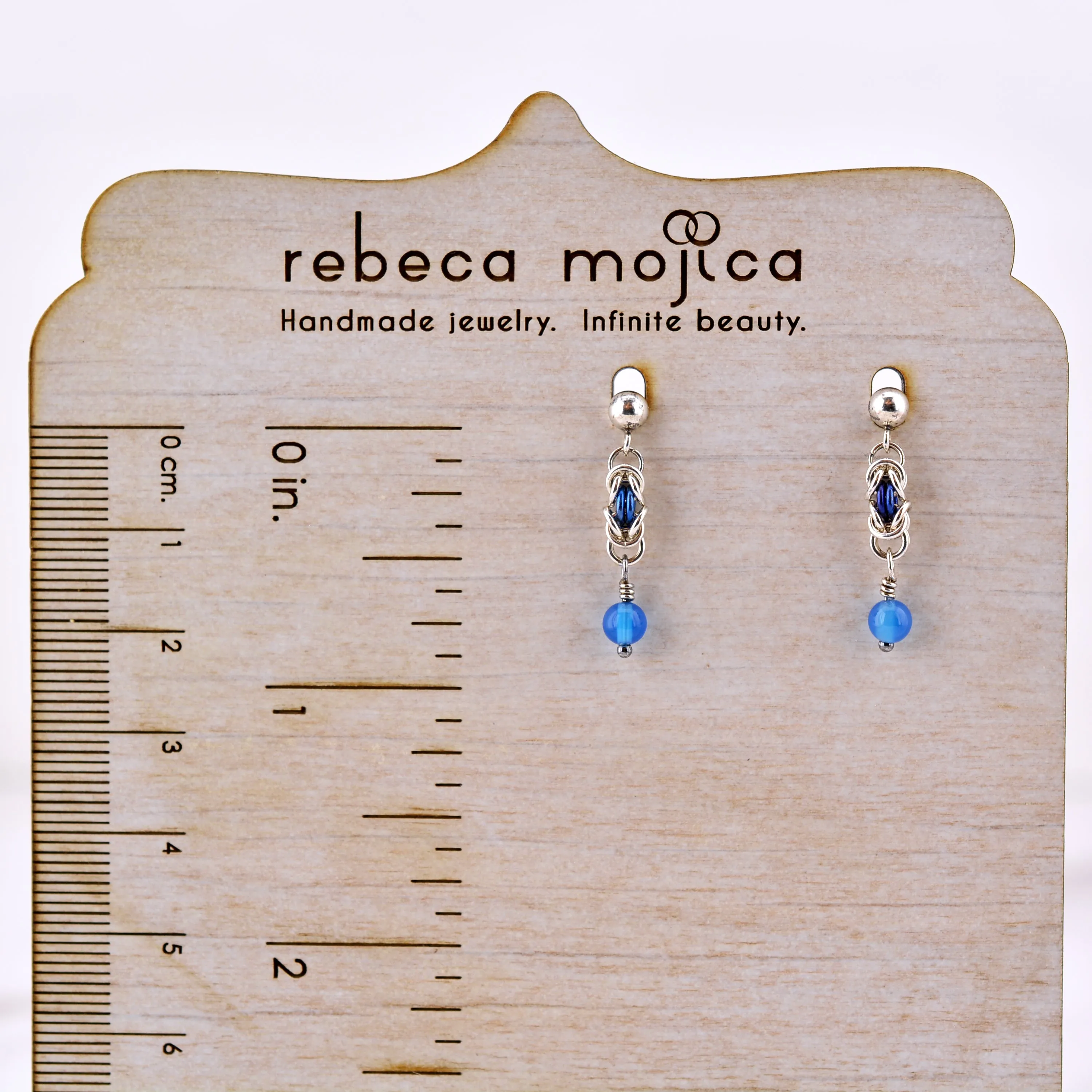 SALE: Minimalist Silver & Blue Byzantine Chainmaille Earring
