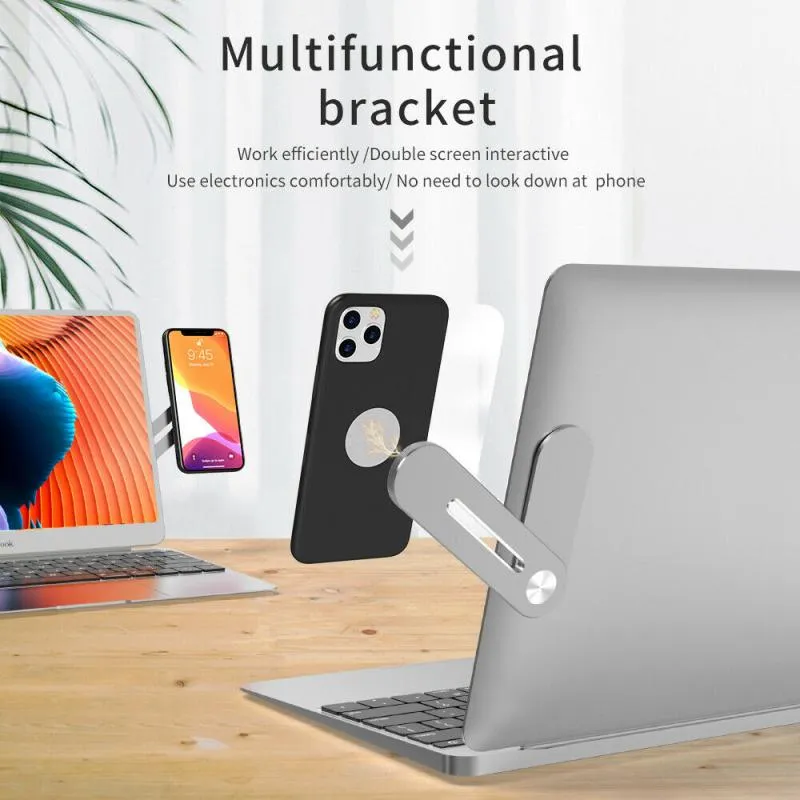 Screen Support Laptop Side Mount Connects Mobile Phone Bracket Monitor Display Clip Adjustable Phone Stand Holder Silver