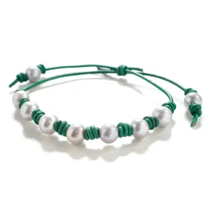 Sea Green Pearl Leather Anklet