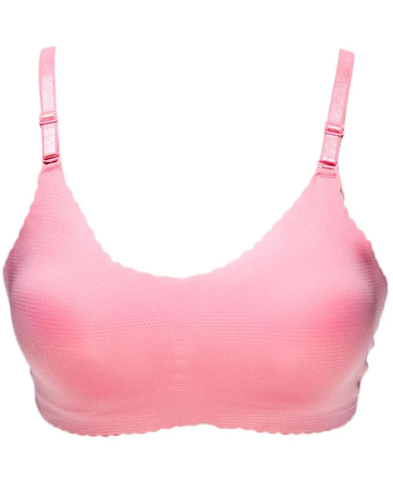 Self Design Cotton Single Padded Bra - Pink