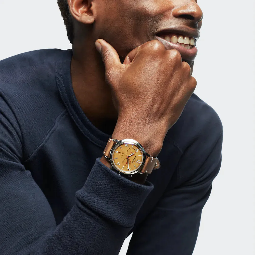 Shinola, The Traveler 42mm Orange Dial British Tan Leather