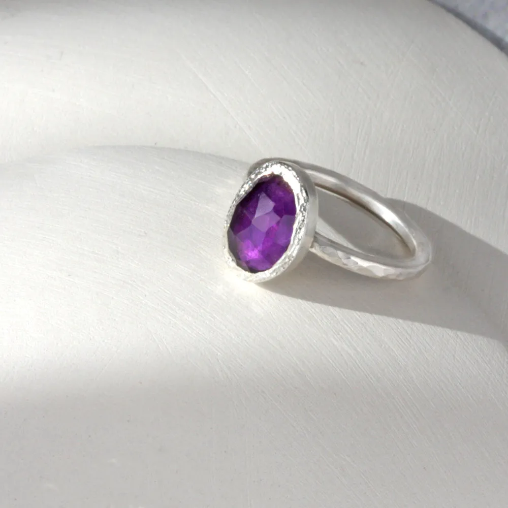 Silver Freeform Rose Cut Amethyst Ring