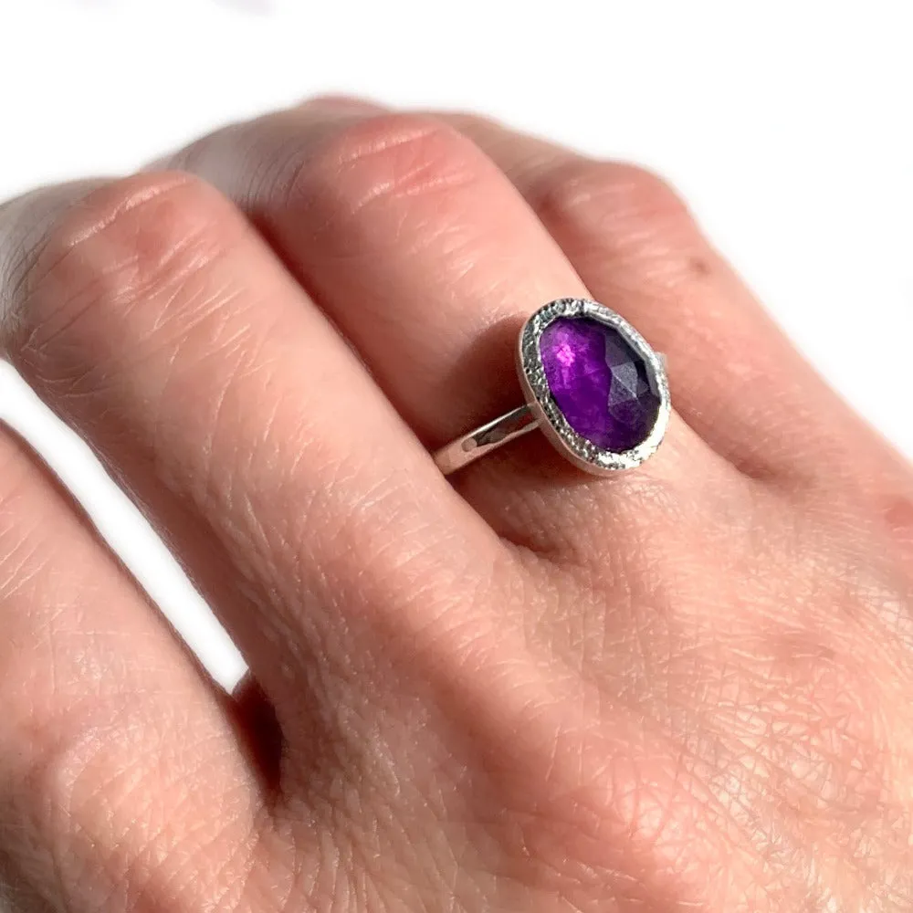 Silver Freeform Rose Cut Amethyst Ring