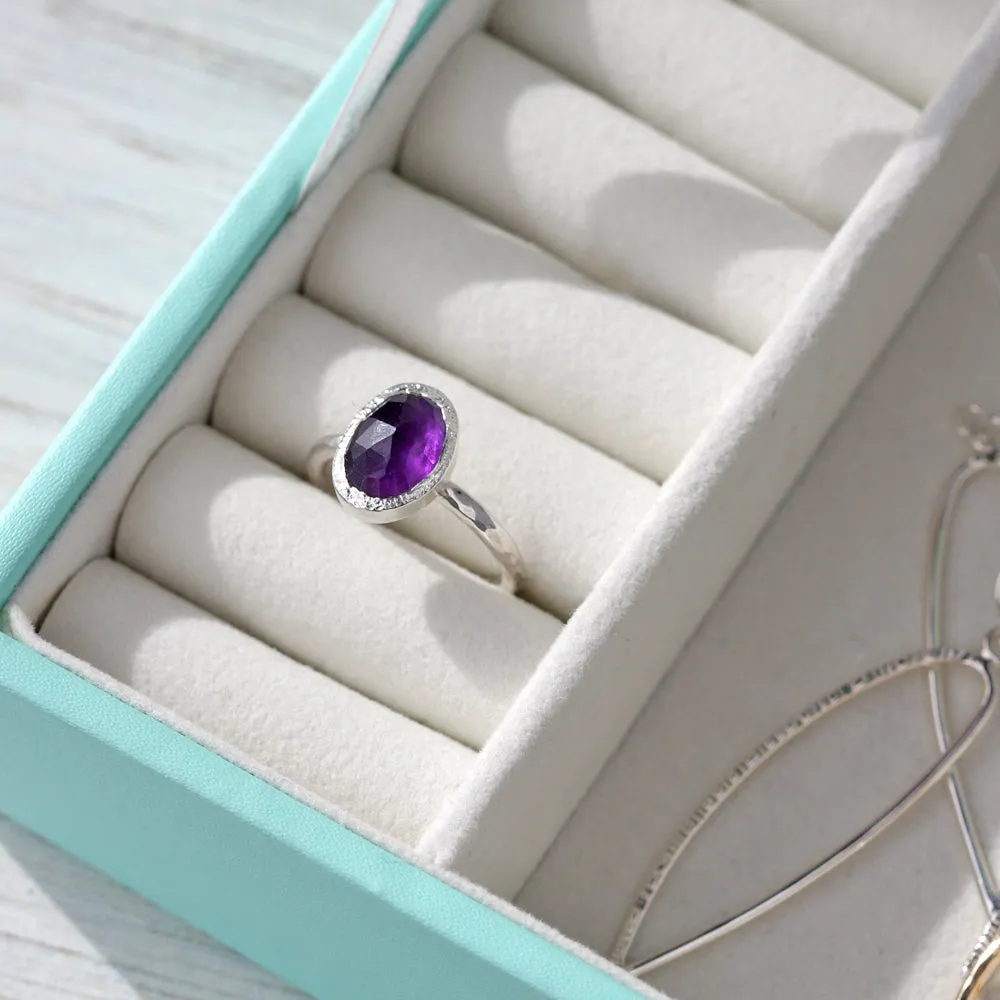 Silver Freeform Rose Cut Amethyst Ring