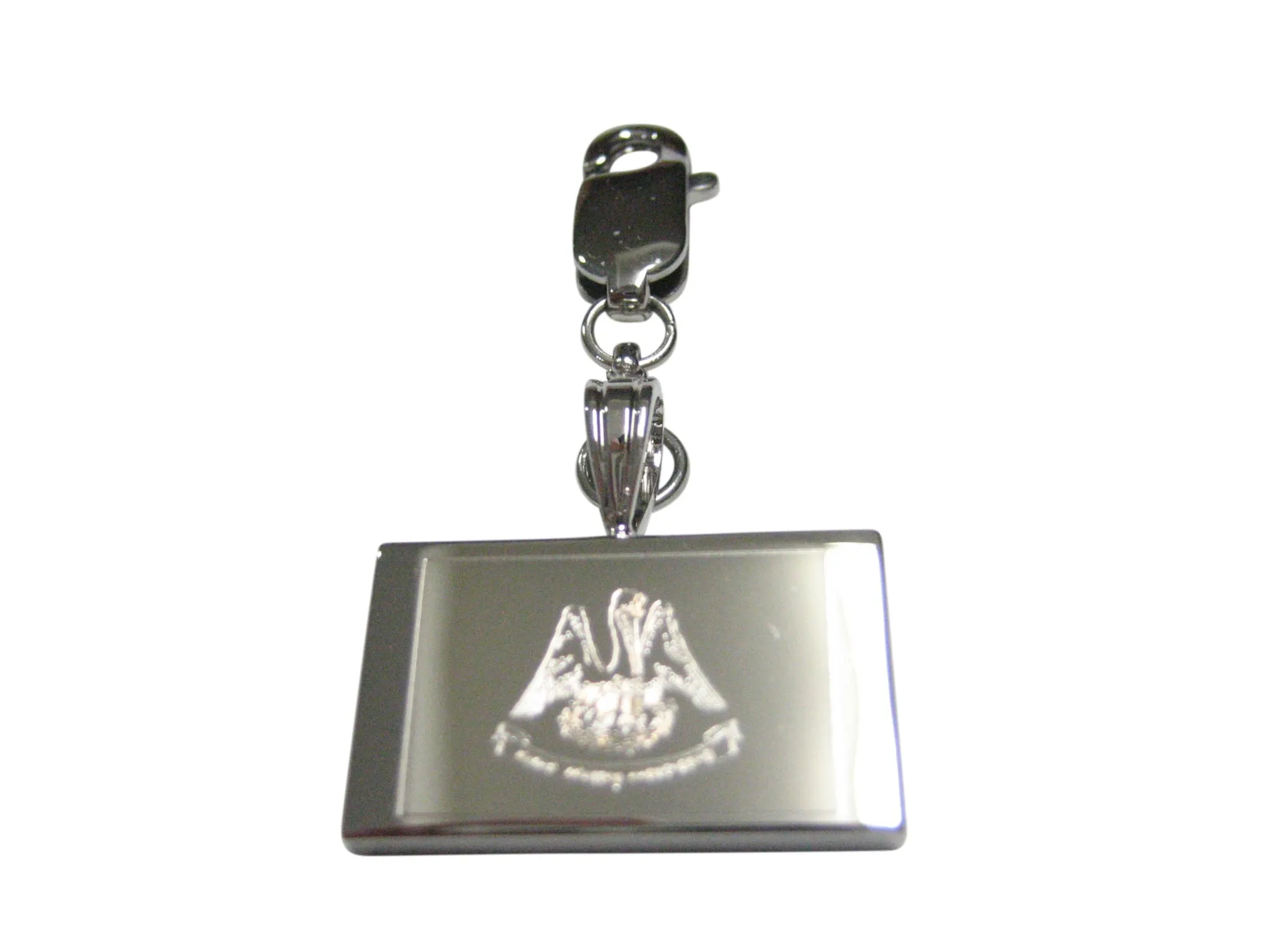 Silver Toned Etched Louisiana State Flag Pendant Zipper Pull Charm