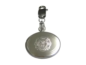 Silver Toned Etched Oval Fire Fighter Emblem Pendant Zipper Pull Charm