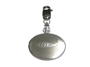 Silver Toned Etched Oval Religious Ichthys Jesus Fish Pendant Zipper Pull Charm