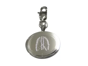 Silver Toned Oval Etched Anatomical Rib Cage Pendant Zipper Pull Charm