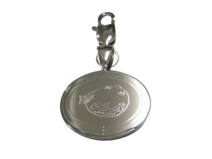 Silver Toned Oval Etched Blowfish Fugu Puffer Fish Pendant Zipper Pull Charm