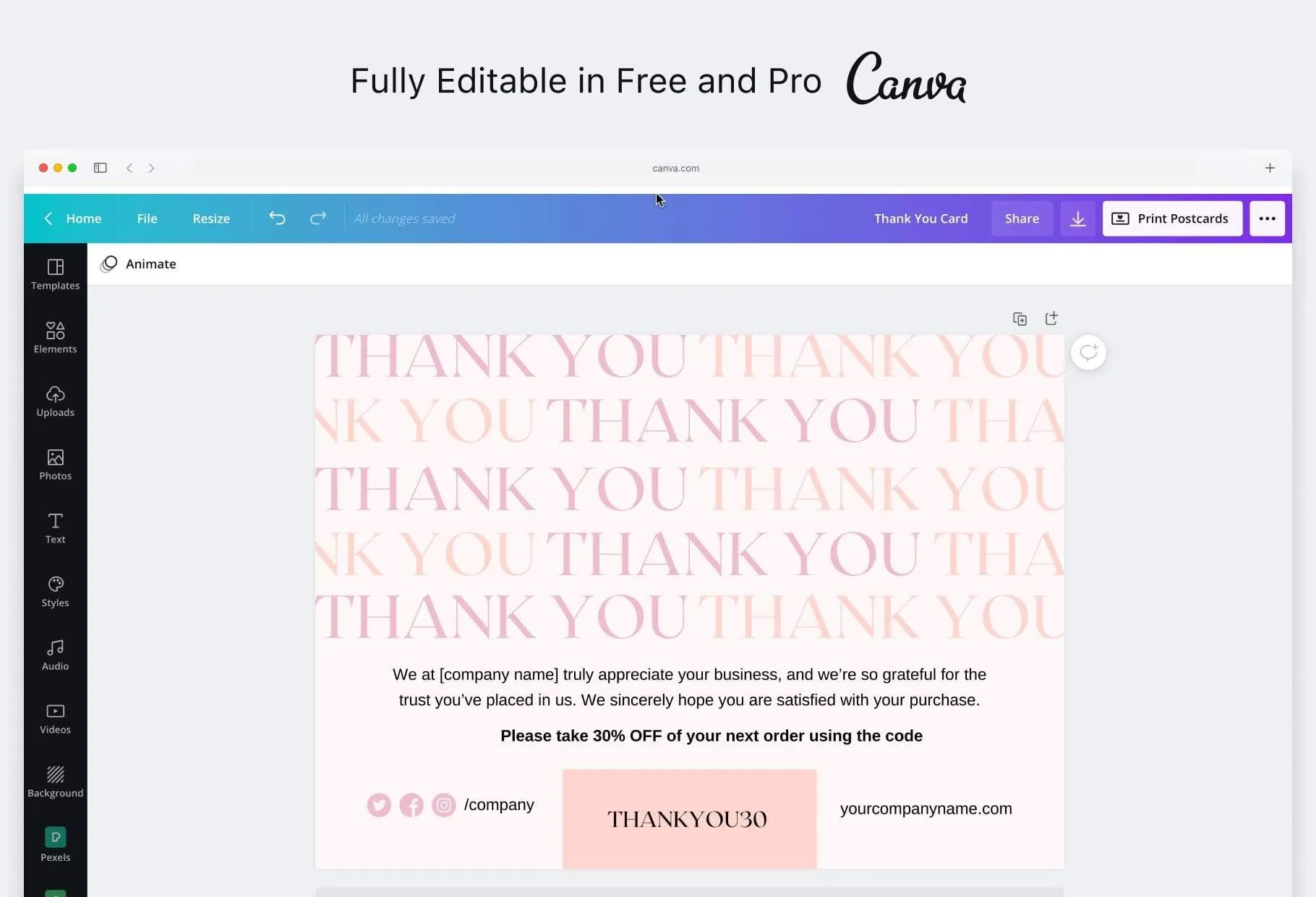 Stephanie Printable Thank You Card Packaging Insert Note Canva Template