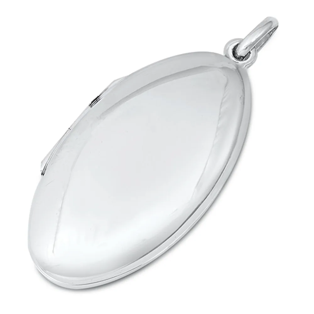 Sterling Silver Elongated Oval Locket Pendant Engravable High Polish Charm 925
