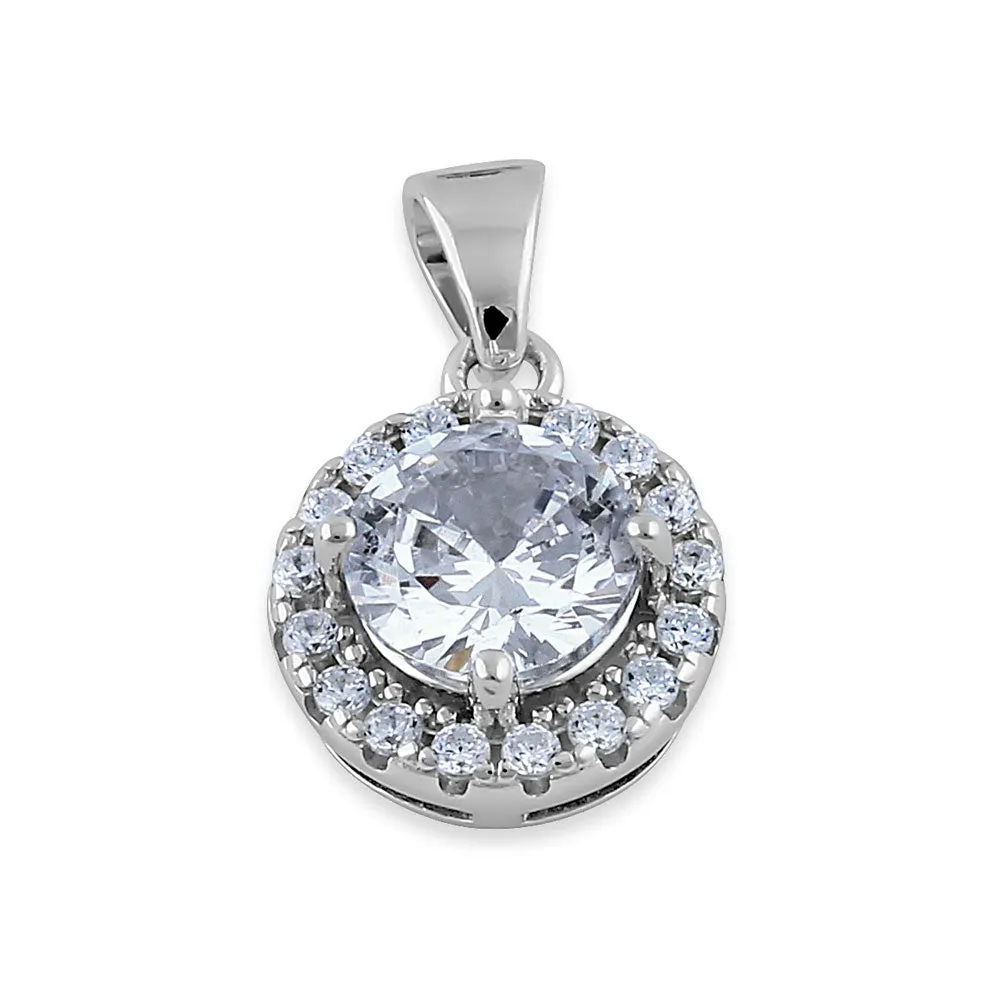Sterling Silver Round Clear CZ Halo Pendant