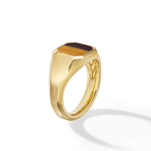 Streamline Signet Ring in 18K Yellow Gold with Tiger's Eye, Size 10