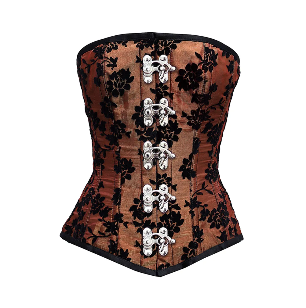 Tamika Burgundy Overbust Corset With Tissue Flocking