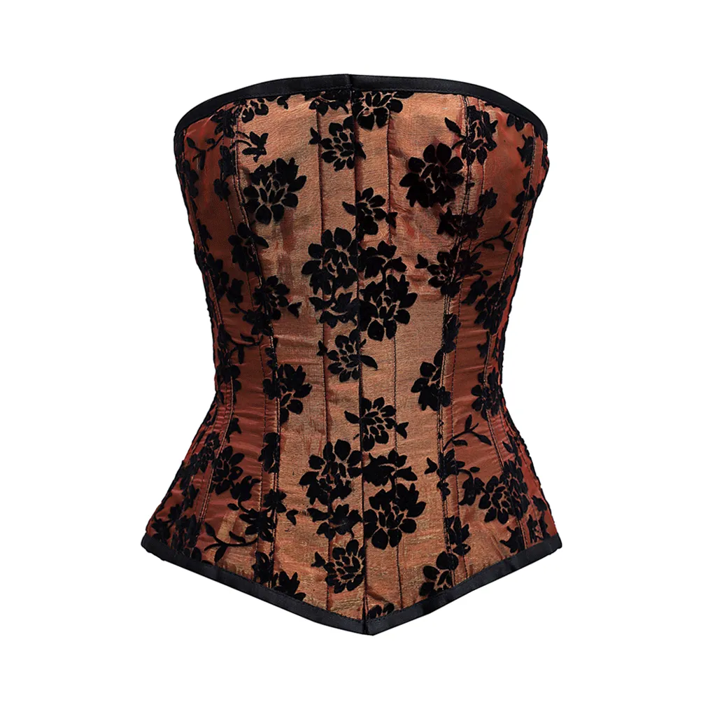 Tamika Burgundy Overbust Corset With Tissue Flocking