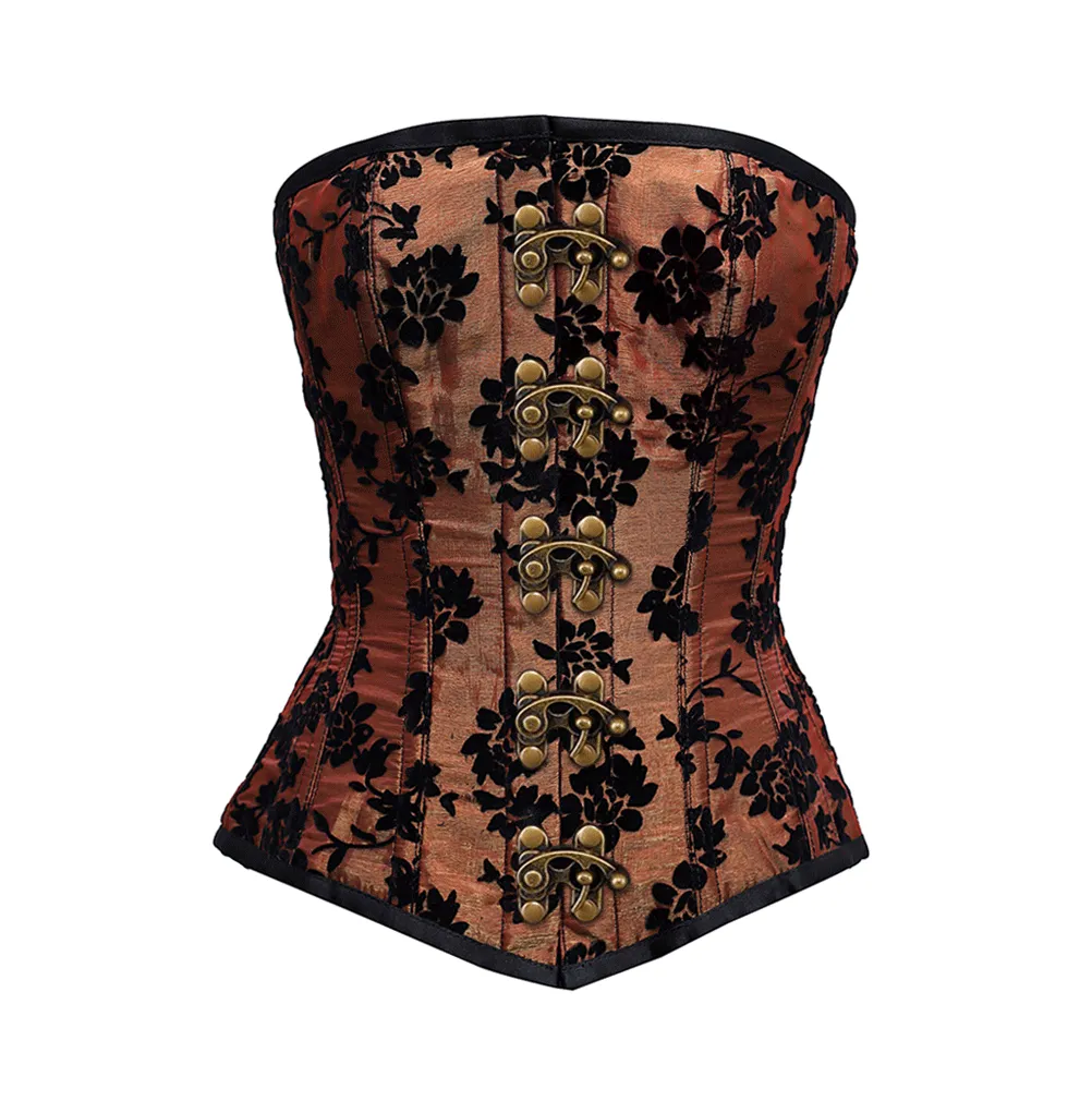 Tamika Burgundy Overbust Corset With Tissue Flocking