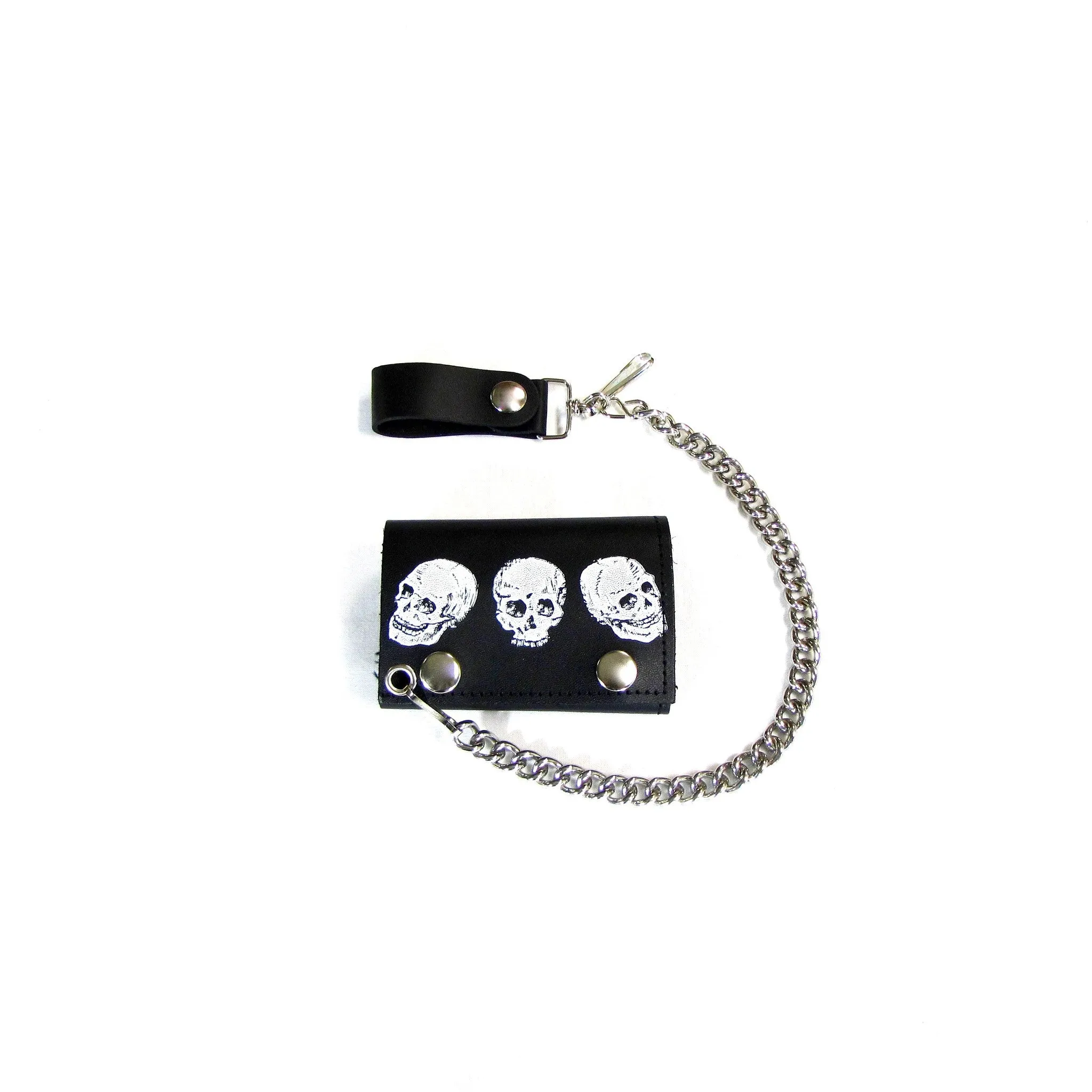 TC304-03 Tri-Fold Wallet w/ Chain- Smiling Skulls