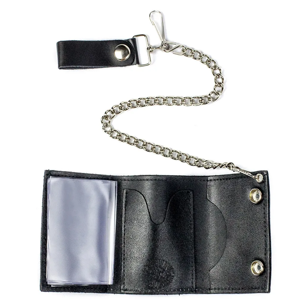 TC304-03 Tri-Fold Wallet w/ Chain- Smiling Skulls