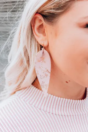 Tear Drop Leather Earrings - Pink/Gold Metallic