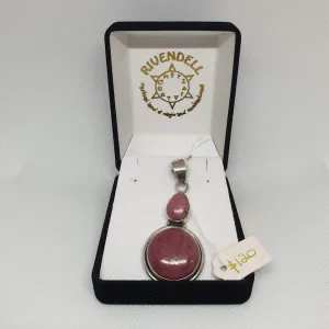 Teardrop and Circle Rhodonite 925 Sterling Silver Pendant