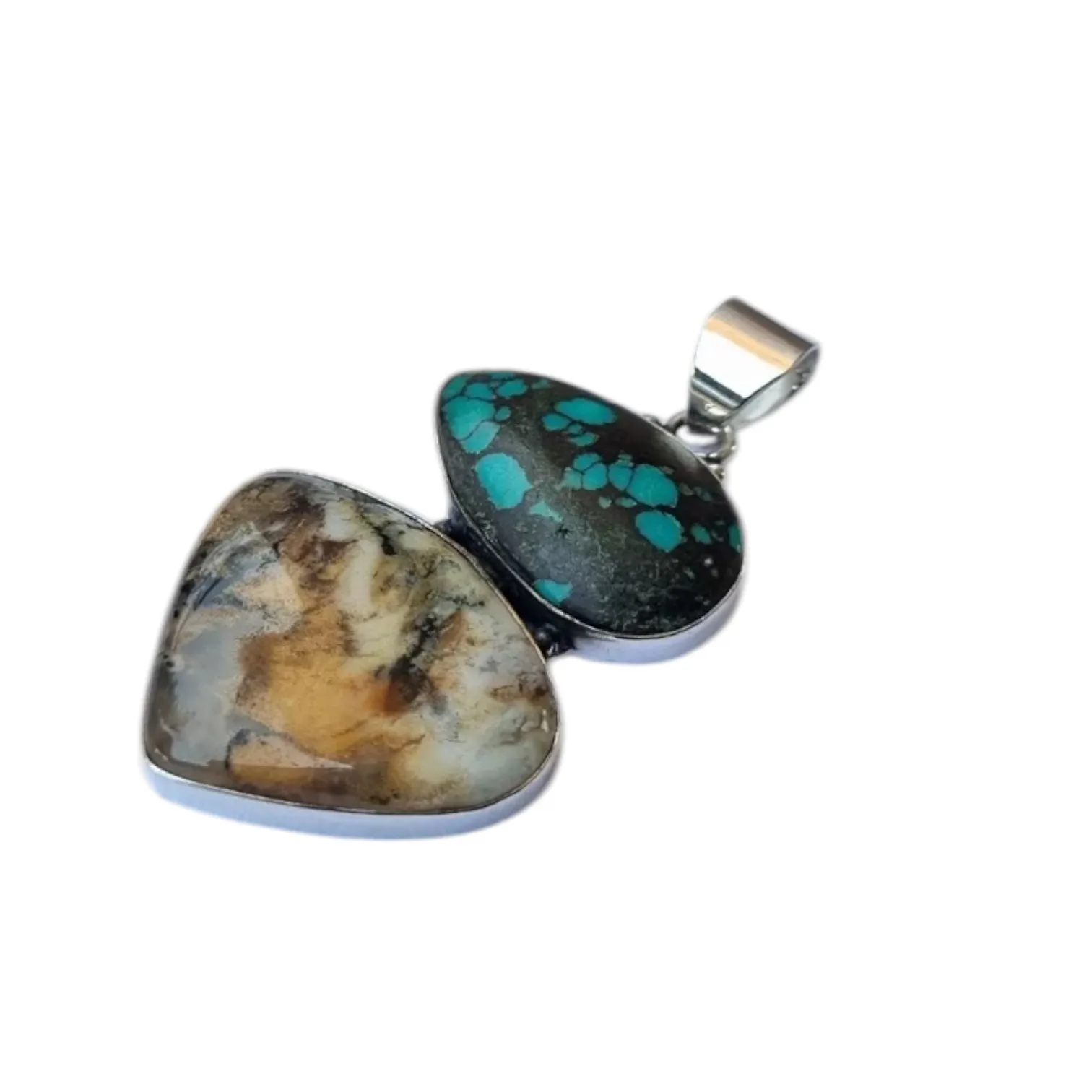 Tibetan Turquoise & Dendritic Opal Solid 925 Sterling Silver Pendant