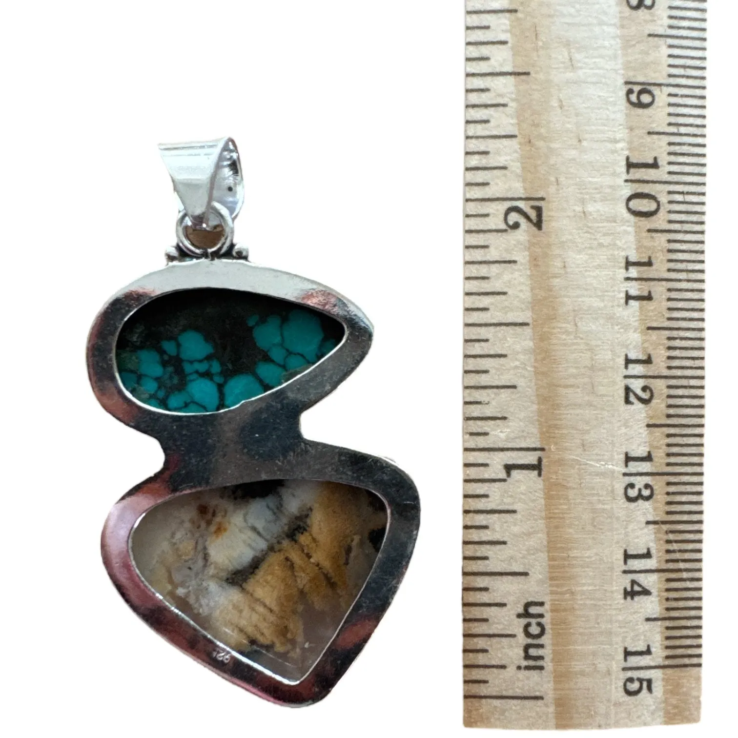 Tibetan Turquoise & Dendritic Opal Solid 925 Sterling Silver Pendant