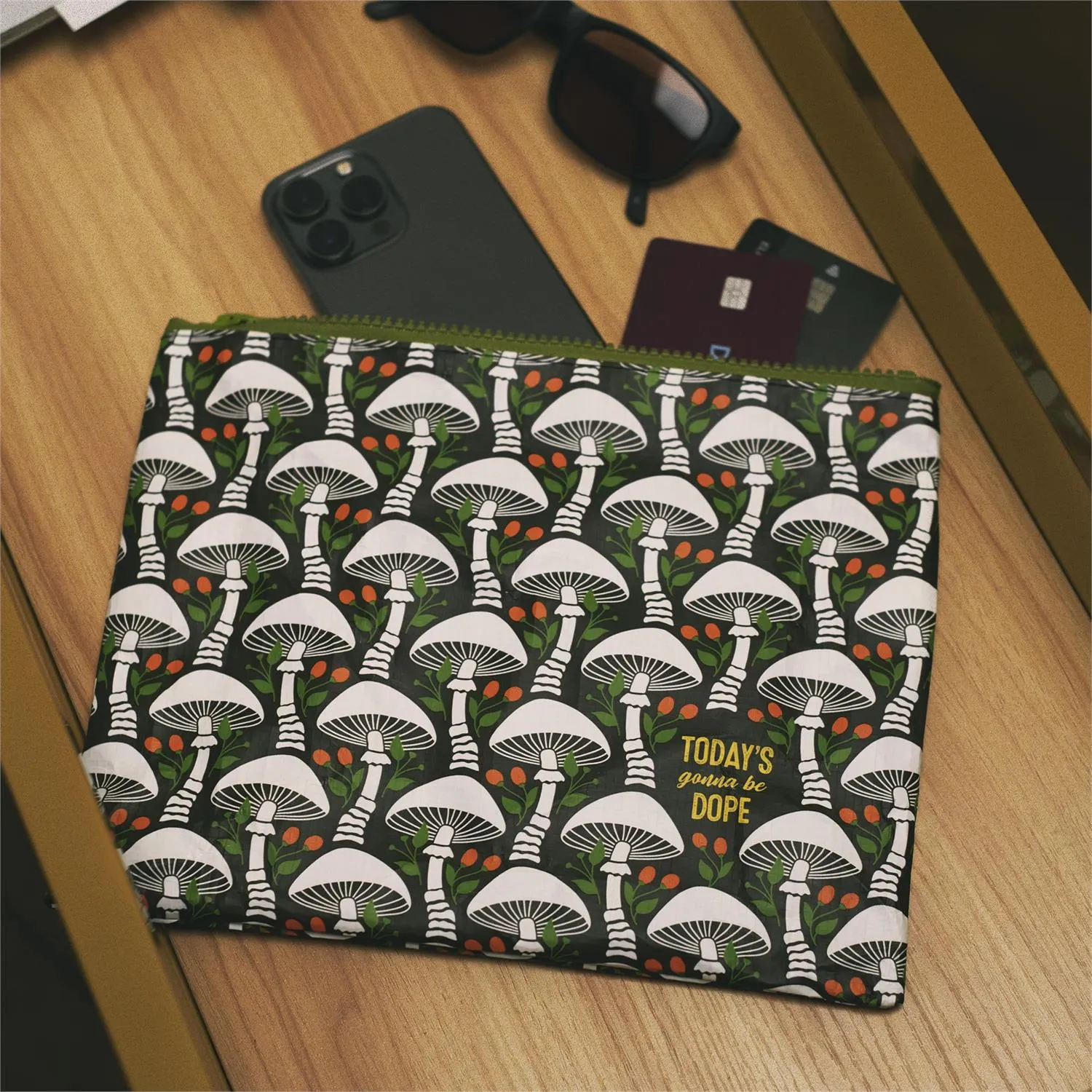 Today's Gonna Be Dope Zipper Pouch | Mushrooms Pattern Double-sided Pencil Case Organizer | 9.50" x 7"