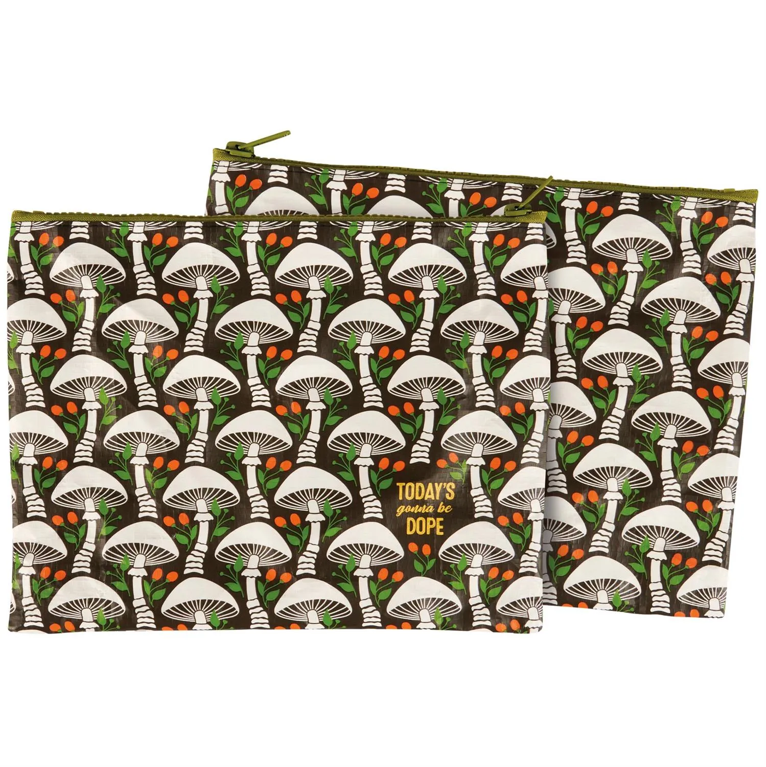Today's Gonna Be Dope Zipper Pouch | Mushrooms Pattern Double-sided Pencil Case Organizer | 9.50" x 7"