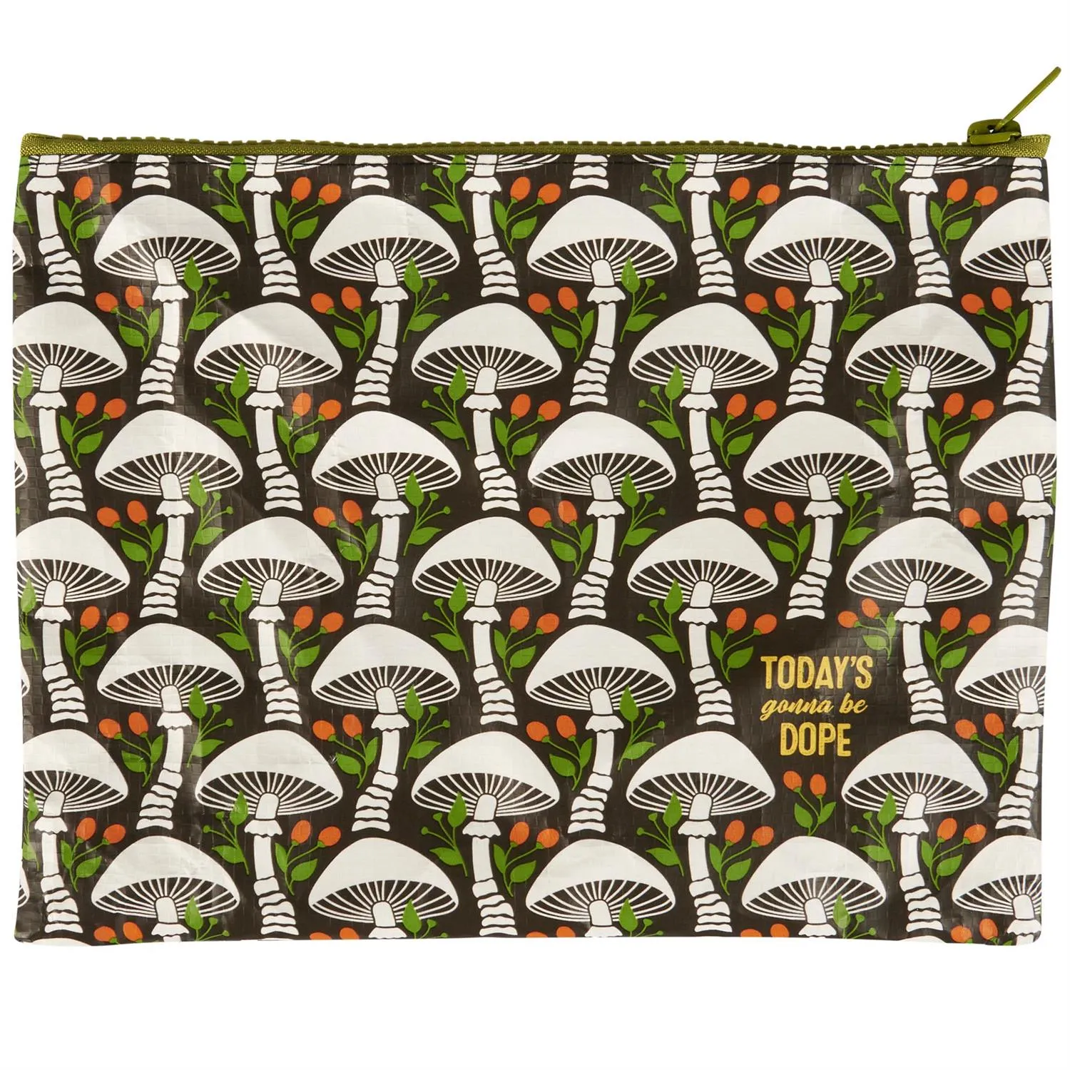 Today's Gonna Be Dope Zipper Pouch | Mushrooms Pattern Double-sided Pencil Case Organizer | 9.50" x 7"